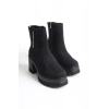 LISSE Fermuarlı Ortopedik Taban Kalın Topuklu Süet Kadın Bot SST - Siyah
