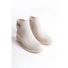 LUNA Fermuarlı Lastikli Ortopedik Taban Topuklu Süet Kadın Bot SKT - Krem