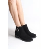 LUNA Fermuarlı Lastikli Ortopedik Taban Topuklu Süet Kadın Bot  SST - Siyah