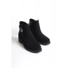 LUNA Fermuarlı Lastikli Ortopedik Taban Topuklu Süet Kadın Bot  SST - Siyah