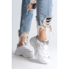 TOKYO Bağcıklı Ortopedik Taban Triko Detaylı Kadın Spor Ayakkabı  TBT - Beyaz/Gri