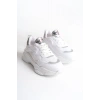 TOKYO Bağcıklı Ortopedik Taban Triko Detaylı Kadın Spor Ayakkabı  TBT - Beyaz/Gri