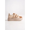 VALENCIA Bağcıksız Cırt Cırtlı Ortopedik Taban Kadın Sneaker Spor Ayakkabı CTT - Ten/Kahve