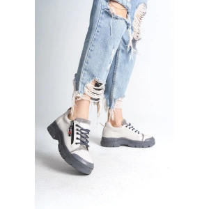 AGATHA Bağcıklı Fermuarlı Ortopedik Taban Kadın Sneaker Spor Ayakkabı CGT - Krem