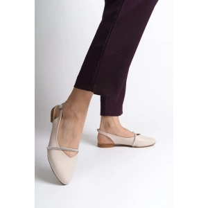 ALLISON Tokalı Ortopedik Rahat Taban Taş Detaylı Kadın Babet Ayakkabı  CKT - Krem