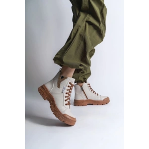 AMBER Bağcıklı Fermuarlı Ortopedik Taban Kadın Bot  CTT - Krem