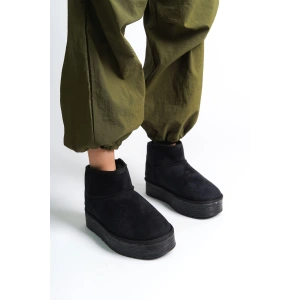 AMELIA Bağcıksız Düz ve Kalın Taban İçi Kürklü Kısa Süet Kadın Bot  SST - Siyah