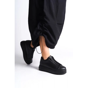 BIANA Bağcıklı Ortopedik Taban Kadın Sneaker Spor Ayakkabı CST - Siyah