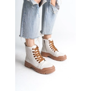 BLOOM Bağcıklı Fermuarlı Ortopedik Taban Kadın Bot  CTT - Krem