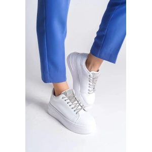 DELLA Bağcıklı Ortopedik Taban Taşlı Kadın Sneaker Spor Ayakkabı CBT - Beyaz