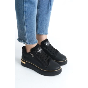 DINA Bağcıklı Fermuarlı Ortopedik Taban Kadın Sneaker Spor Ayakkabı  CST - Siyah/Altın