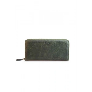 Guard Çift Fermuarlı Crazy Yeşil Deri El Çantası