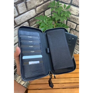 Guard Çift Fermuarlı Lacivert Deri El Çantası