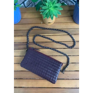 Guard El Örgüsü Küçük Boy Bordo Hakiki Deri Kadın Çantası