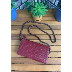 Guard El Örgüsü Küçük Boy Kırmızı Hakiki Deri Kadın Çantası