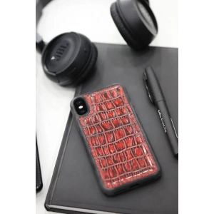 Guard Kırmızı Croco Desen Deri iPhone X / XS Kılıfı