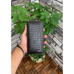 Guard Koyu Kahverengi Croco Baskılı Fermuarlı Portföy Cüzdan