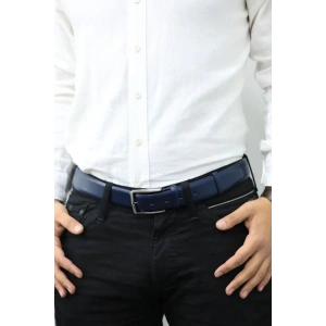 Guard Koyu Mavi Deri Erkek Kemeri - 3,5 Cm