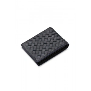 Guard Örgü Desenli  Mor Kenarlı Siyah Deri Erkek Cüzdanı