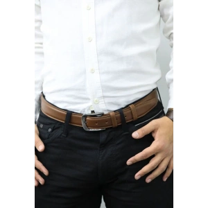 Guard Taba Dikişli Klasik Deri Erkek Kemeri - 3,5 Cm