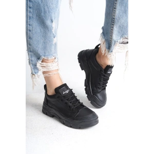 JANE Bağcıklı Ortopedik Taban Kadın Sneaker Spor Ayakkabı  CST - Siyah