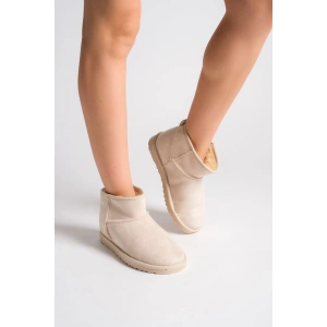 JOLIE Bağcıksız Düz Taban İçi Kürklü Kısa Süet Kadın Bot SKT - Krem