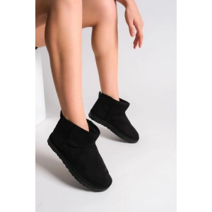 JOLIE Bağcıksız Düz Taban İçi Kürklü Kısa Süet Kadın Bot SST - Siyah