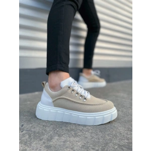JY010 Cloud Bağcıklı Süet Erkek Günlük Sneaker Ayakkabı SBT - Krem/Beyaz