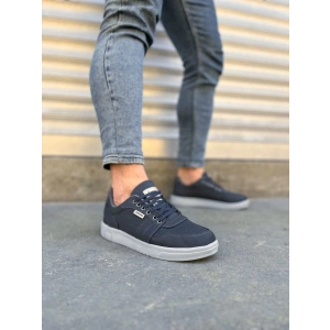 JY0118 REX Bağcıklı Keten Kumaş Erkek Günlük Sneaker Ayakkabı KGT - Füme