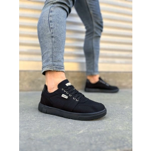 JY0118 REX Bağcıklı Keten Kumaş Erkek Günlük Sneaker Ayakkabı KST - Siyah
