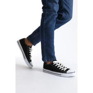 JY0422 Luke Bağcıklı Keten Kumaş Erkek Günlük Sneaker Ayakkabı KBT - Siyah