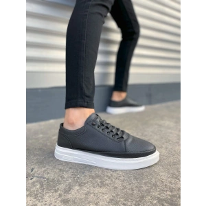 JY0535 Prime Bağcıklı Cilt Erkek Günlük Sneaker Ayakkabı CBT - Siyah