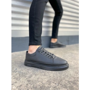 JY0535 Prime Bağcıklı Cilt Erkek Günlük Sneaker Ayakkabı CST - Siyah