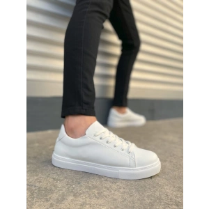JY122 Mode Bağcıklı Cilt Erkek Günlük Sneaker Ayakkabı CBT - Beyaz