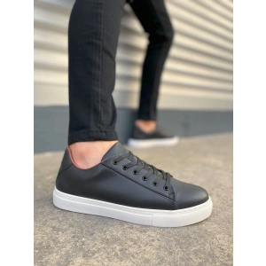 JY122 Mode Bağcıklı Cilt Erkek Günlük Sneaker Ayakkabı CBT - Siyah
