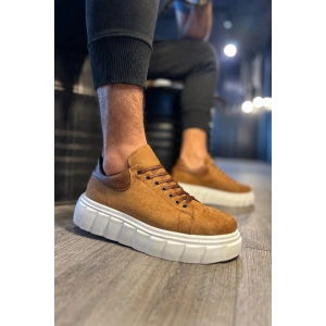 JY144 Volt Bağcıklı Süet Erkek Günlük Sneaker Yüksek Taban Ayakkabı SBT Taba