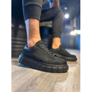 JY144 Volt Bağcıklı Süet Erkek Günlük Sneaker Yüksek Taban Ayakkabı SST Siyah