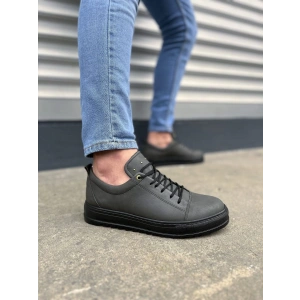 JY152 Cool Bağcıklı Cilt Erkek Günlük Spor Klasik Ayakkabı CST - Füme