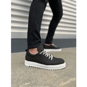 JY152 Cool Bağcıklı Keten Erkek Günlük Spor Klasik Ayakkabı KBT - Siyah