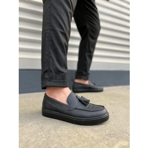 JY153 Bloom Bağcıksız Püsküllü Cilt Erkek Günlük Spor Klasik Ayakkabı CST - Siyah