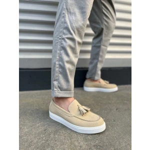 JY153 Bloom Bağcıksız Püsküllü Süet Erkek Günlük Spor Klasik Ayakkabı SBT - Krem