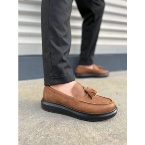 JY154 Blaze Bağcıksız Püsküllü Cilt Erkek Günlük Spor Klasik Ayakkabı CST - Taba