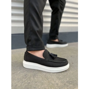 JY154 Blaze Bağcıksız Püsküllü Keten Erkek Günlük Spor Klasik Ayakkabı KBT - Siyah