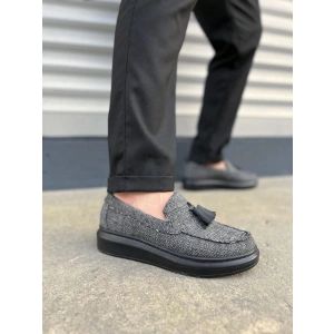 JY154 Blaze Bağcıksız Püsküllü Keten Erkek Günlük Spor Klasik Ayakkabı KST - Gri