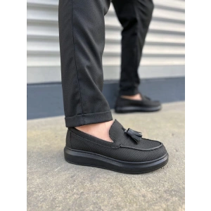 JY154 Blaze Bağcıksız Püsküllü Keten Erkek Günlük Spor Klasik Ayakkabı KST - Siyah