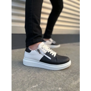 JY155 Warrior Bağcıklı ve Fermuarlı Cilt Erkek Günlük Sneaker Ayakkabı CBT - Beyaz/Siyah