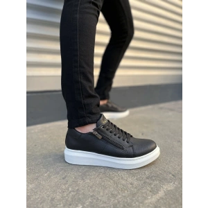 JY155 Warrior Bağcıklı ve Fermuarlı Cilt Erkek Günlük Sneaker Ayakkabı CBT - Siyah