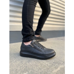 JY155 Warrior Bağcıklı ve Fermuarlı Cilt Erkek Günlük Sneaker Ayakkabı CST - Siyah