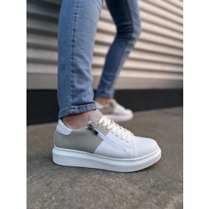 JY155 Warrior Bağcıklı ve Fermuarlı Cilt Süet Erkek Günlük Sneaker Ayakkabı CSBT - Beyaz/Gri