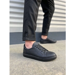 JY165 Elite Bağcıklı Cilt Erkek Günlük Sneaker Ayakkabı CST - Siyah